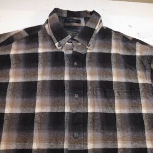 PENDLETON Shirt Mens M MASON OUTDOOR FLANNEL BUTTON UP Plaid Black & Brown